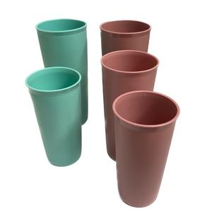 Set 5 Tupperware 3 Sizes Plastic Tumblers 2 Teal Green 3 Pink Dusty Rose
